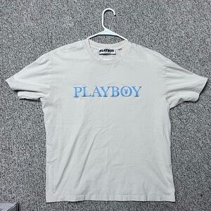 Playboy Men's Cream and Blue T-shirt